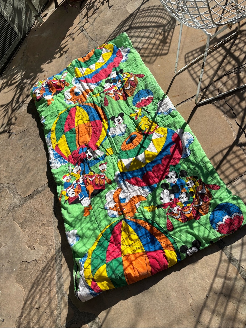 Vintage Disney Mickey & Friends Sleeping Bag  70s Mickey blanket READ